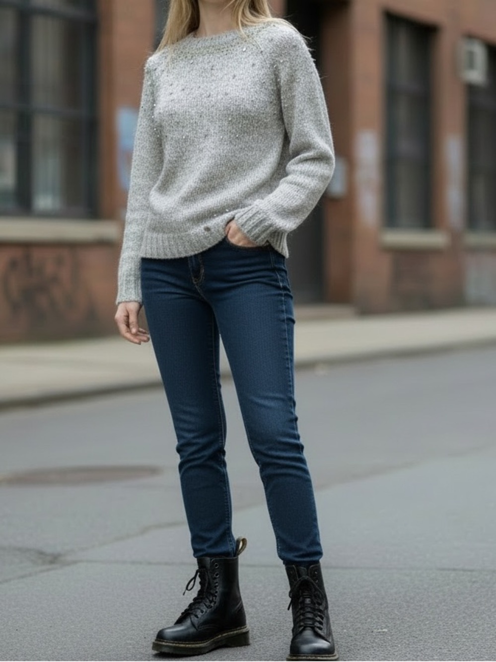 Superdry Beaded Crewneck Wool Blend Sweater - Light Gray